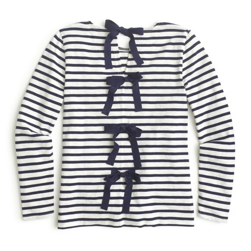 J.Crew Embellished Bow Back Striped T-shirt